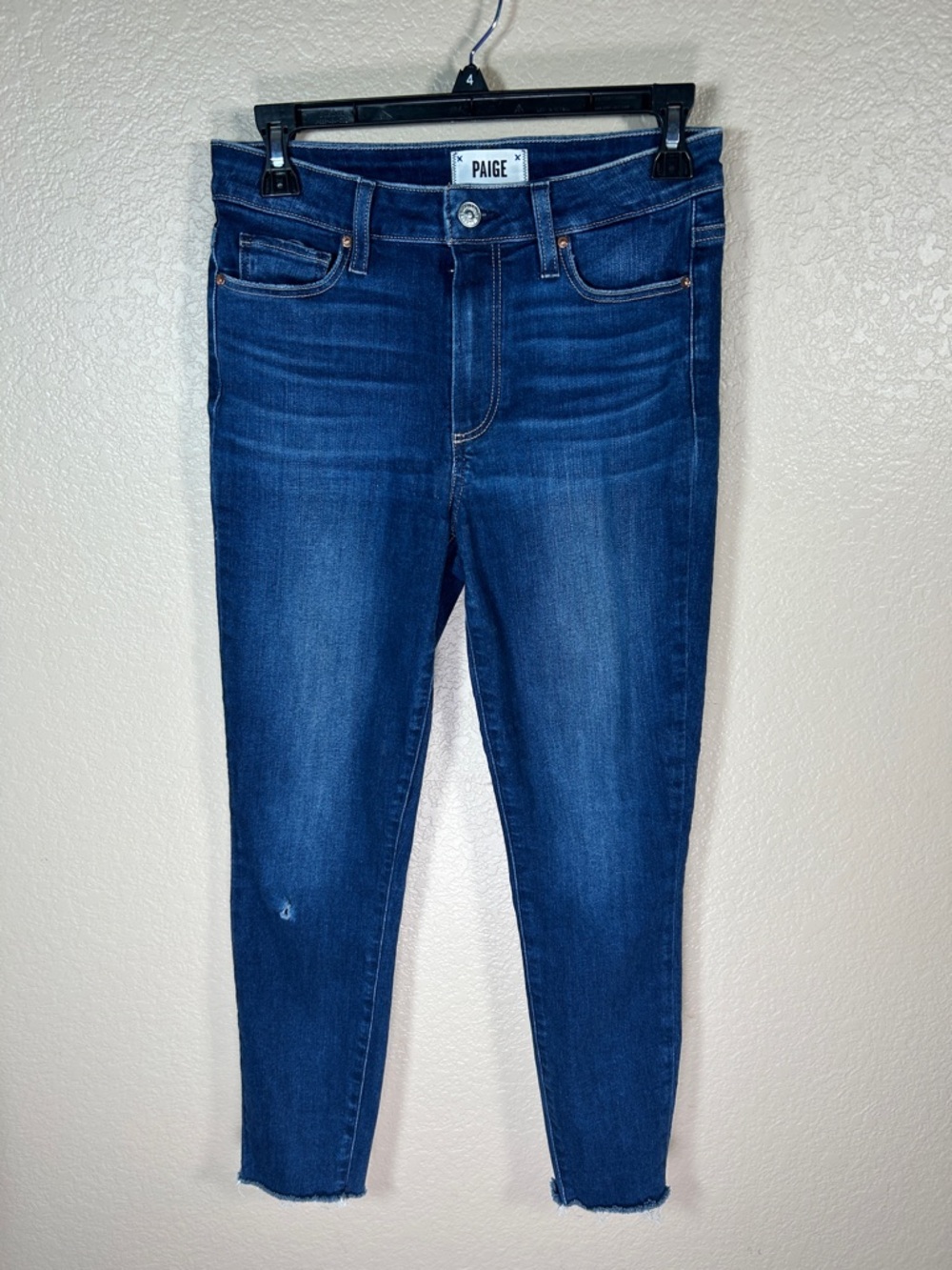 PAIGE Blue Wash Skinny Jeans Raw Hem Mid Rise Denim Size 4